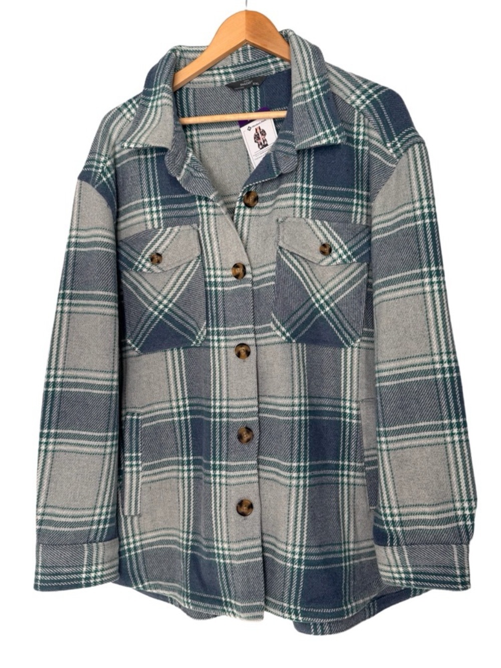 Member's Mark Plaid Oversized Shacket Jacket Everglade